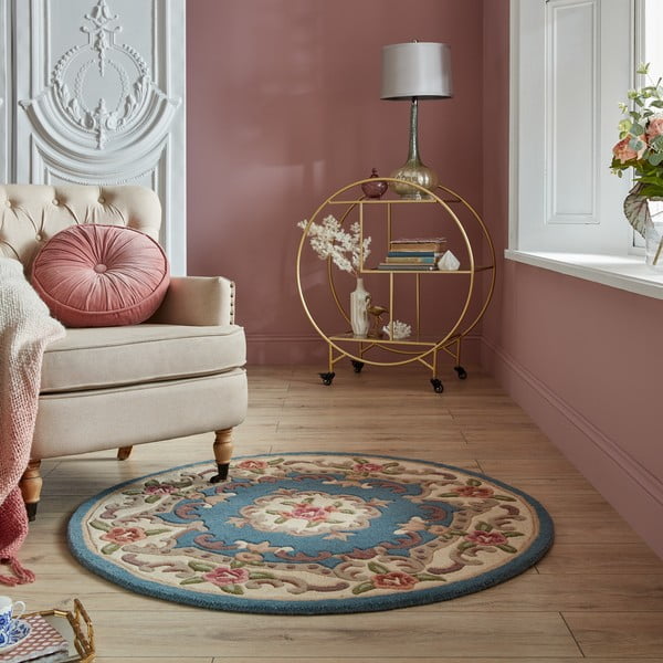 Niebieski wełniany dywan Flair Rugs Aubusson, ⌀ 120 cm-image-1