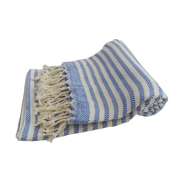 Niebieski ręcznik tkany ręcznie z wysokiej jakości bawełny Hammam Safir, 100x180 cm