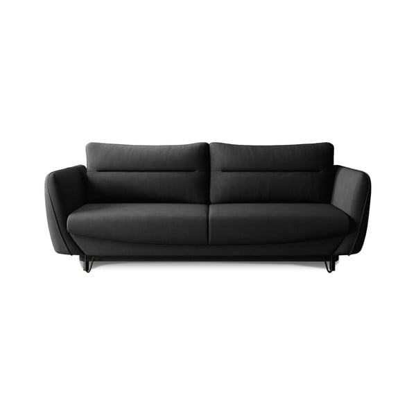Czarna rozkładana/ze schowkiem sofa z tkaniny szenilowej 236 cm Silva – ELTAP