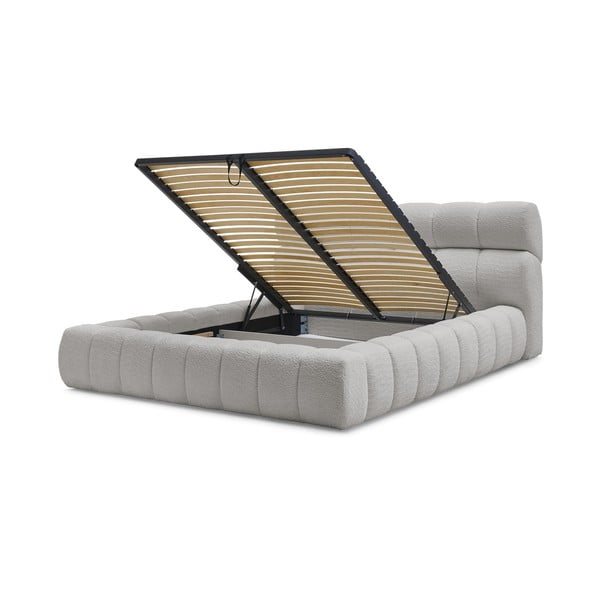 Jasnoszare tapicerowane łóżko dwuosobowe ze schowkiem i stelażem 180x200 cm Mont Blanc – Bobochic Paris-image-4