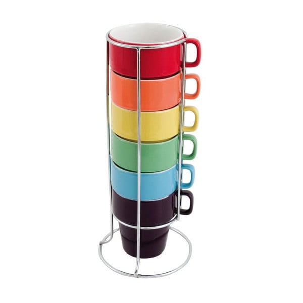Zestaw 6 kubków na stojakuCappuccino Rainbow-image-1