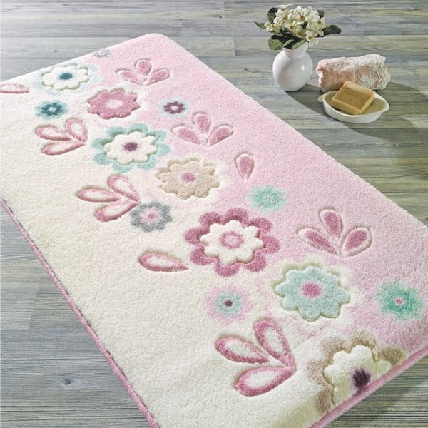 Różowy dywanik łazienkowy Confetti Bathmats April, 80x140 cm