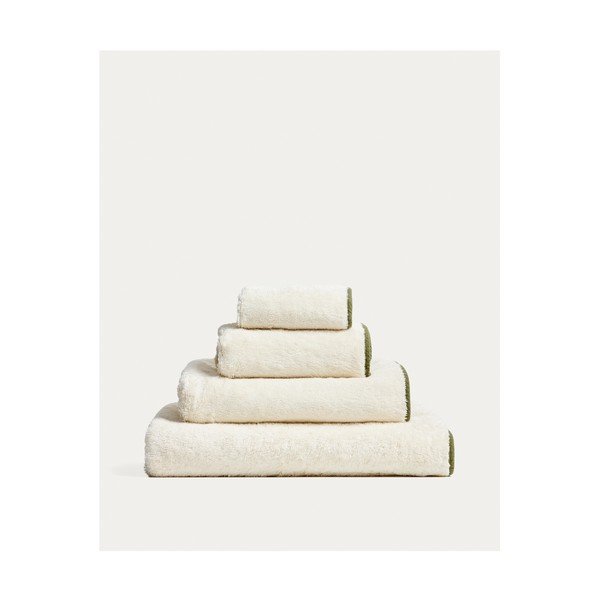 Biały/zielony bawełniany ręcznik frotte 30x50 cm Sedora – Kave Home-image-2