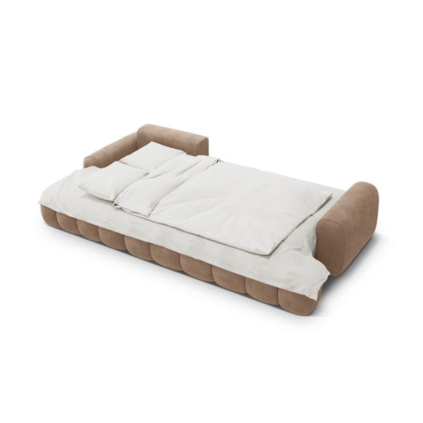 Jasnobrązowy aksamitny rozkładany/ze schowkiem narożnik (lewostronny/z szezlongiem) Linz – Cosmopolitan Design-image-4