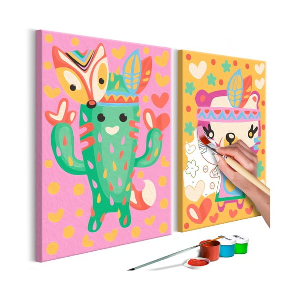 Zestaw płótna (2 szt.), farb i pędzli DIY Artgeist Cactus & Bear, 33x23 cm