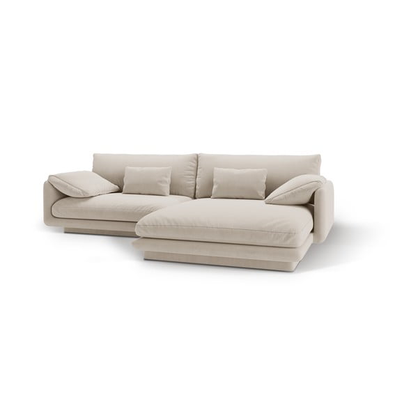 Biały aksamitny narożnik (prawostronny/z szezlongiem) Torino – Micadoni -image-1