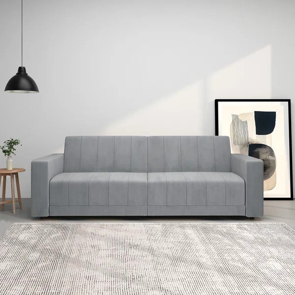 Jasnoszara aksamitna częściowo rozkładana/rozkładana sofa 225 cm Allie – Støraa-image-2