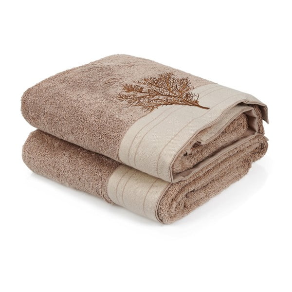 Zestaw 2 brązowych ręczników bawełnianych Infinity, 70x140 cm