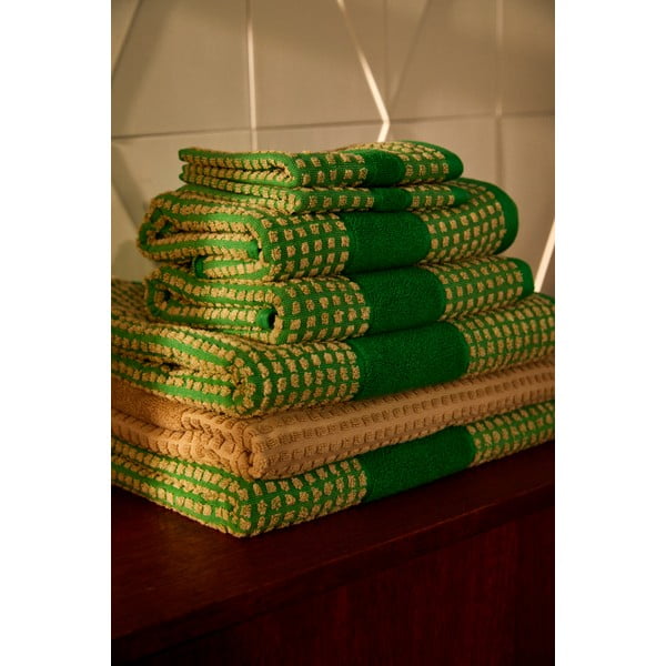 Zielono-beżowy ręcznik kąpielowy z bawełny organicznej 70x140 cm Check – JUNA-image-3