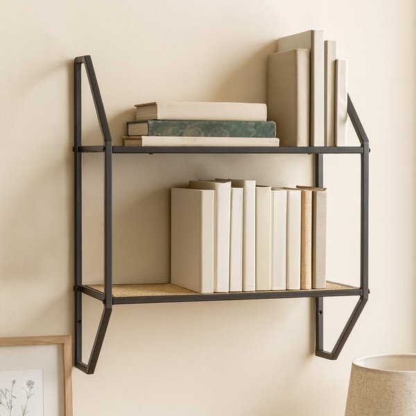 Czarna/w naturalnym kolorze wielopoziomowa metalowa półka 61 cm Depok – Premier Housewares-image-1