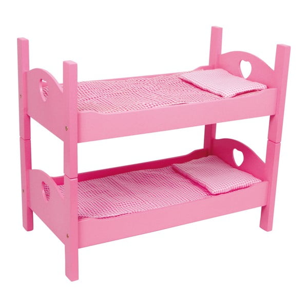 Różowe drewniane łóżko piętrowe dla lalek Legler Dolls