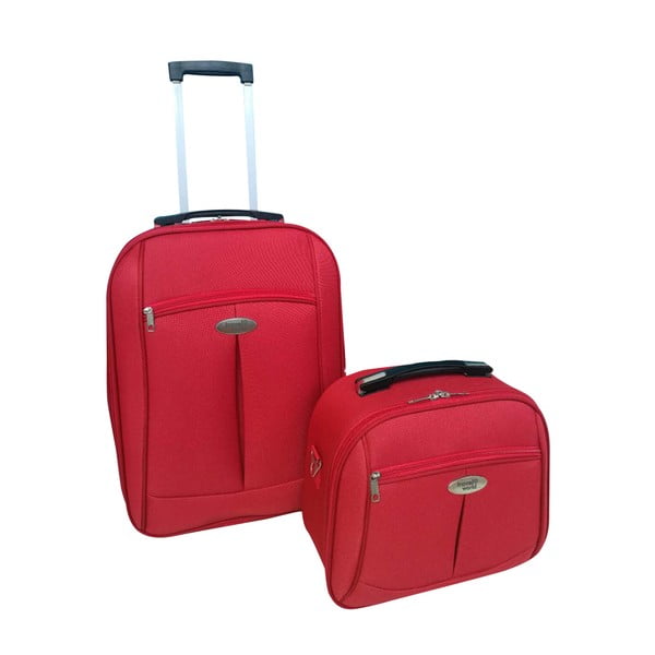 Zestaw czerwonej walizki na kółkach i kuferka podróżnego Travel World