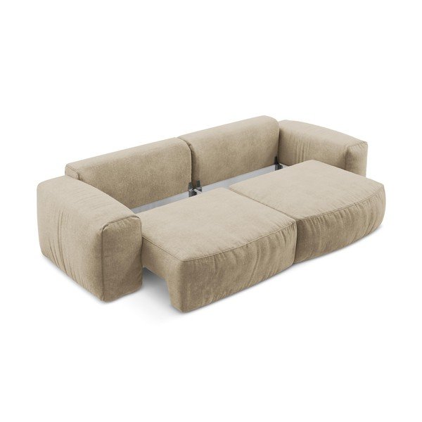 Jasnobrązowa rozkładana sofa z tkaniny szenilowej 275 cm Kuki – Makamii-image-4