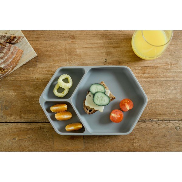 Szary silikonowy talerz dla dzieci 16x25 cm – Kindsgut-image-1