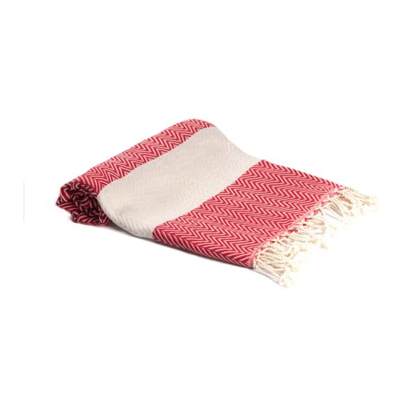 Czerwony ręcznik kąpielowy tkany ręcznie Ivy's Ayla, 95x180 cm