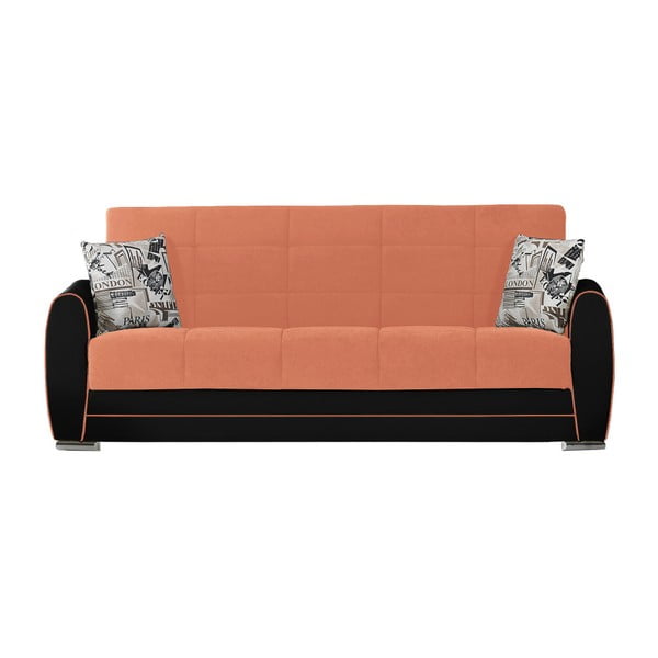 Ceglasta-czarna trzyosobowa sofa rozkładana ze schowkiem Esidra Rest