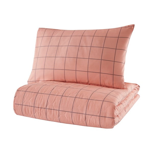 Różowa narzuta z poszewką na poduszkę z bawełny ranforce Mijolnir Piga, 180x225 cm