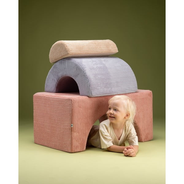 Różowy sztruksowy piankowy plac zabaw 3 szt. wysokość 37 cm 75x49 cm Rainbow Montessori – Wigiwama-image-1