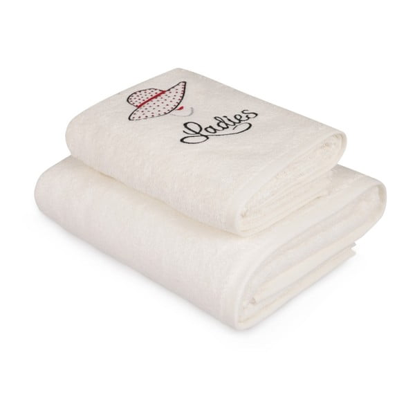 Komplet białego ręcznika i białego ręcznika kąpielowego z kolorowym detalem Ladies