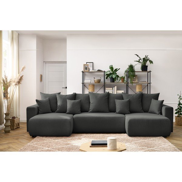 Ciemnoszara sofa rozkładana w kształcie litery U Envy – Bobochic Paris-image-1