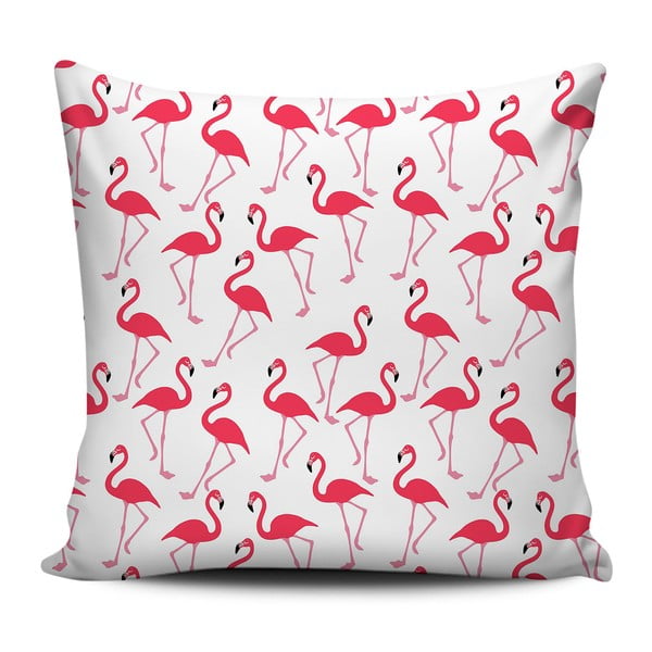 Różowo-biała poduszka Home de Bleu Pink Flamingos, 43x43 cm