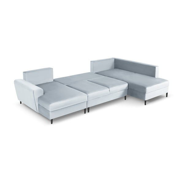 Jasnoniebieski aksamitny rozkładany narożnik ze schowkiem (prawostronny/w kształcie litery U) Kyoto – Cosmopolitan Design-image-2