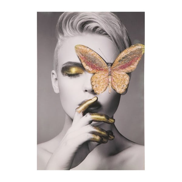Ręcznie malowany obraz w ramie z drewna sosnowego Mauro Ferretti Butterfly, 80x120 cm