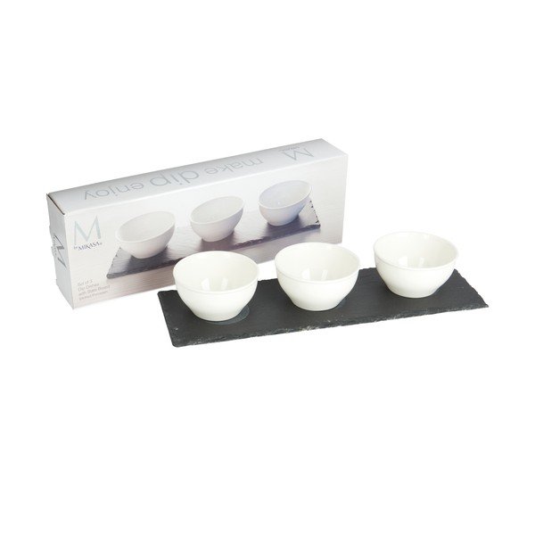 Zestaw 3 białych porcelanowych miseczek do dipów z podstawką Mikasa-image-2