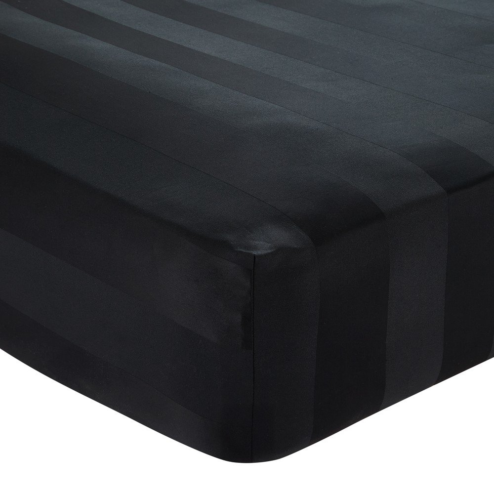 Czarne satynowe prześcieradło z gumką 150x200 cm So Soft Satin Stripe – Catherine Lansfield