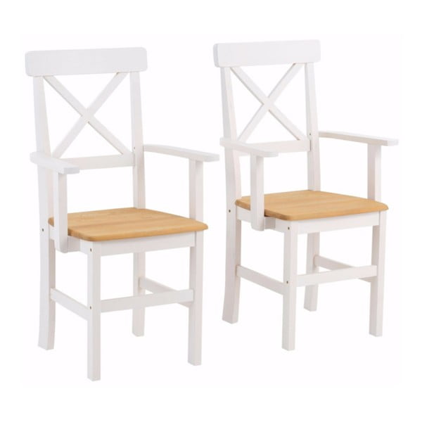 Zestaw 2 białych krzeseł z podłokietnikami z litego drewna sosnowego Støraa Nicoline