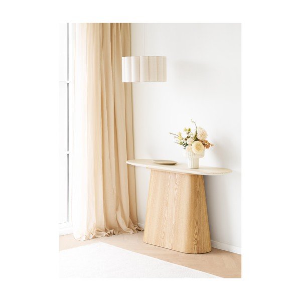 Kremowa/w naturalnym kolorze konsola z kamiennym blatem 40x130 cm Larvik – House Nordic-image-1