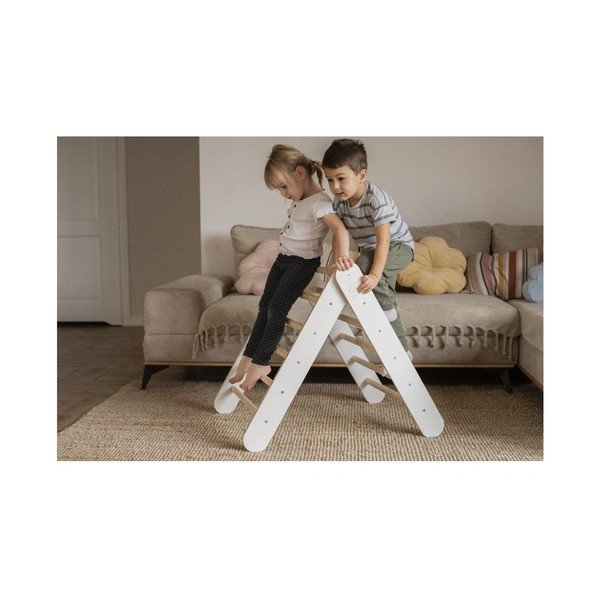 Biała drabinka pikler z litego drewna sosnowego 46x87x60 cm Montessori – Meowbaby-image-2