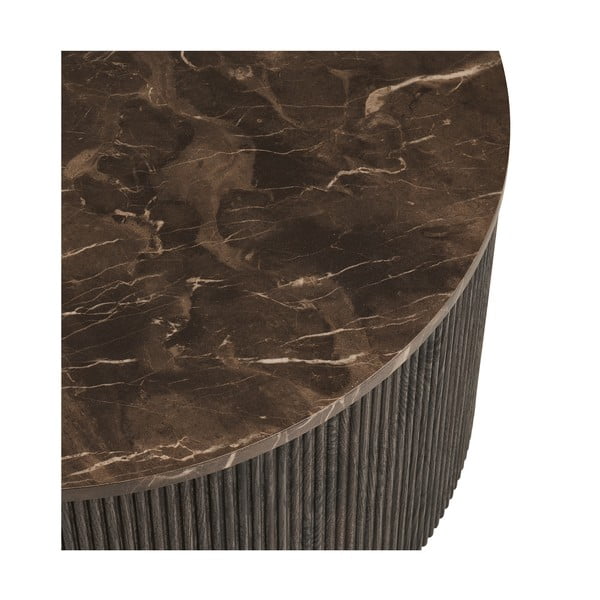 Ciemnobrązowy okrągły stolik z blatem w dekorze marmuru ø 80 cm Rota – House Nordic-image-3