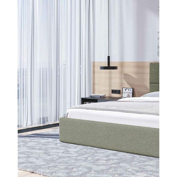 Zielone tapicerowane łóżko dwuosobowe ze stelażem i schowkiem 160x200 cm Bufo – MESONICA-image-4