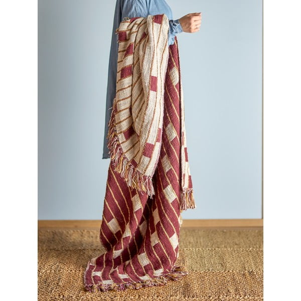 Czerwono-beżowy koc z mieszanki bawełny 130x160 cm Cang – Bloomingville-image-1