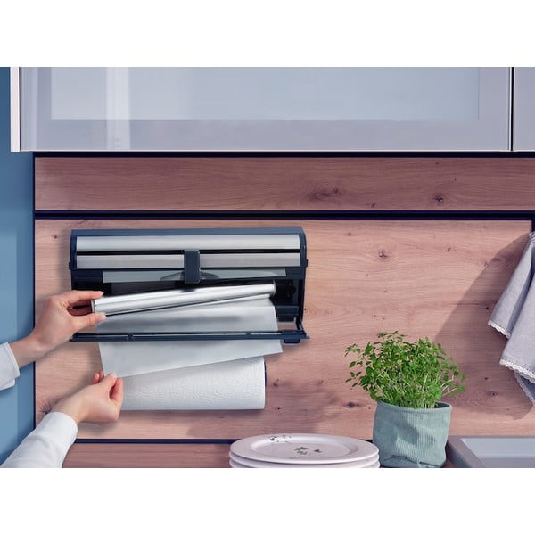 Metalowy uchwyt ścienny na ręczniki papierowe i folię w kolorze srebra Parat Royal – LEIFHEIT-image-1