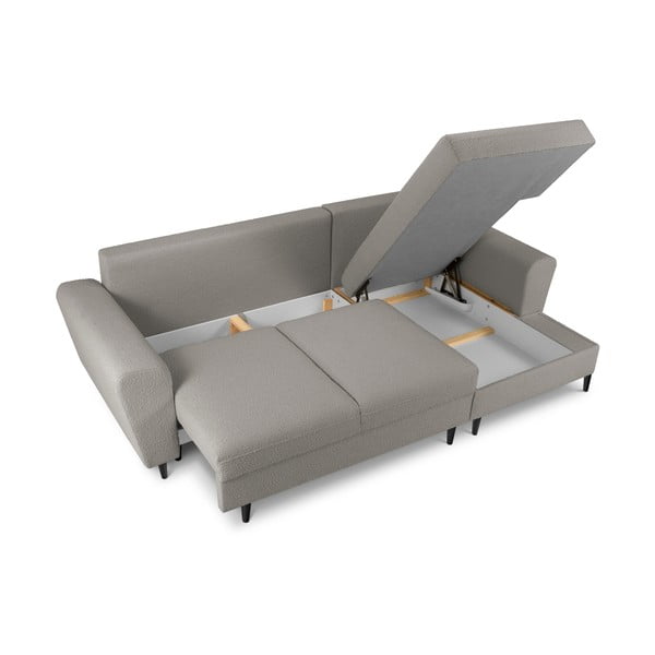 Jasnoszary rozkładany narożnik ze schowkiem z materiału bouclé (prawostronny/z szezlongiem) Kyoto – Cosmopolitan Design-image-3