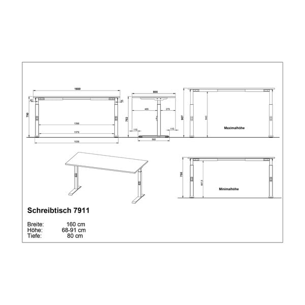 Biurko z regulacją wysokości z blatem w dekorze dębu 80x160 cm Agenda – Germania-image-4