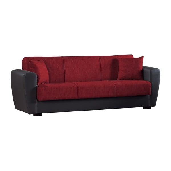 Czerwono-czarna trzyosobowa sofa rozkładana ze schowkiem Esidra Comfort