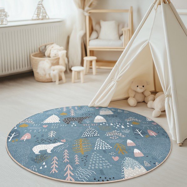 Niebieski dywan dziecięcy odpowiedni do prania ø120 cm Forest Land – Mila Home-image-3