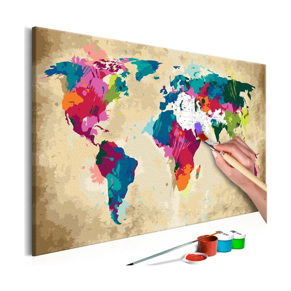 Zestaw płótna, farb i pędzli DIY Artgeist Colorful World Map, 60x40 cm
