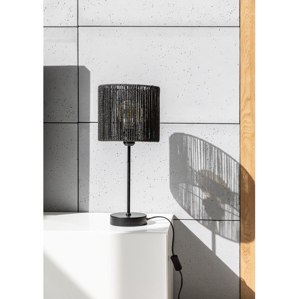 Czarna lampa stołowa z kloszem z plecionki trzcinowej (wysokość 48 cm) Foresto – GTV-image-1