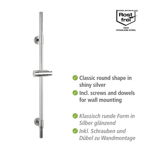 Drążek prysznicowy na słuchawkę ze stali nierdzewnej w kolorze błyszczącego srebra 66 cm Basic – Wenko-image-2