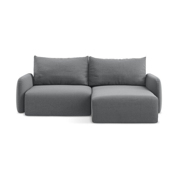 Szary aksamitny rozkładany/ze schowkiem narożnik (prawostronny/z szezlongiem) Kalena – Makamii