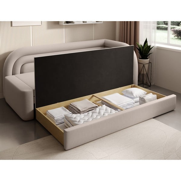 Beżowa aksamitna rozkładana/ze schowkiem sofa lewostronna 223 cm Fabillo – ELTAP-image-4