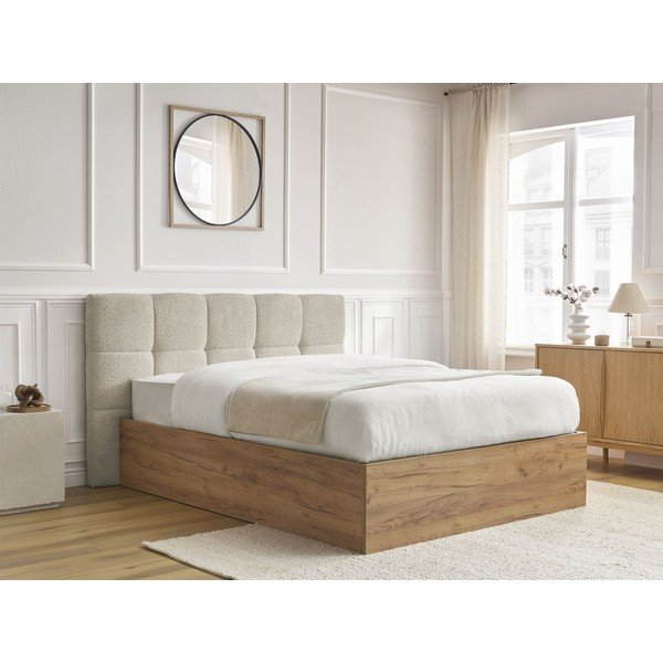 Beżowe tapicerowane tapicerowane/z płyty wiórowej łóżko dwuosobowe ze schowkiem ze stelażem 160x200 cm Kumo – Bobochic Paris-image-3