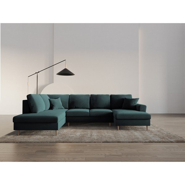 Morski aksamitny rozkładany narożnik ze schowkiem (lewostronny/w kształcie litery U) Kyoto – Cosmopolitan Design-image-2