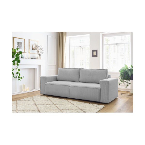 Jasnoszara sztruksowa rozkładana sofa 245 cm Nihad – Bobochic Paris-image-1