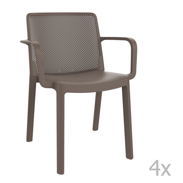 Zestaw 4 brązowych krzeseł ogrodowych z podłokietnikami Resol Fresh