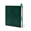 Zielony kwadratowy notatnik z długopisem żelowym LEGO®, 15,9x15,9 cm